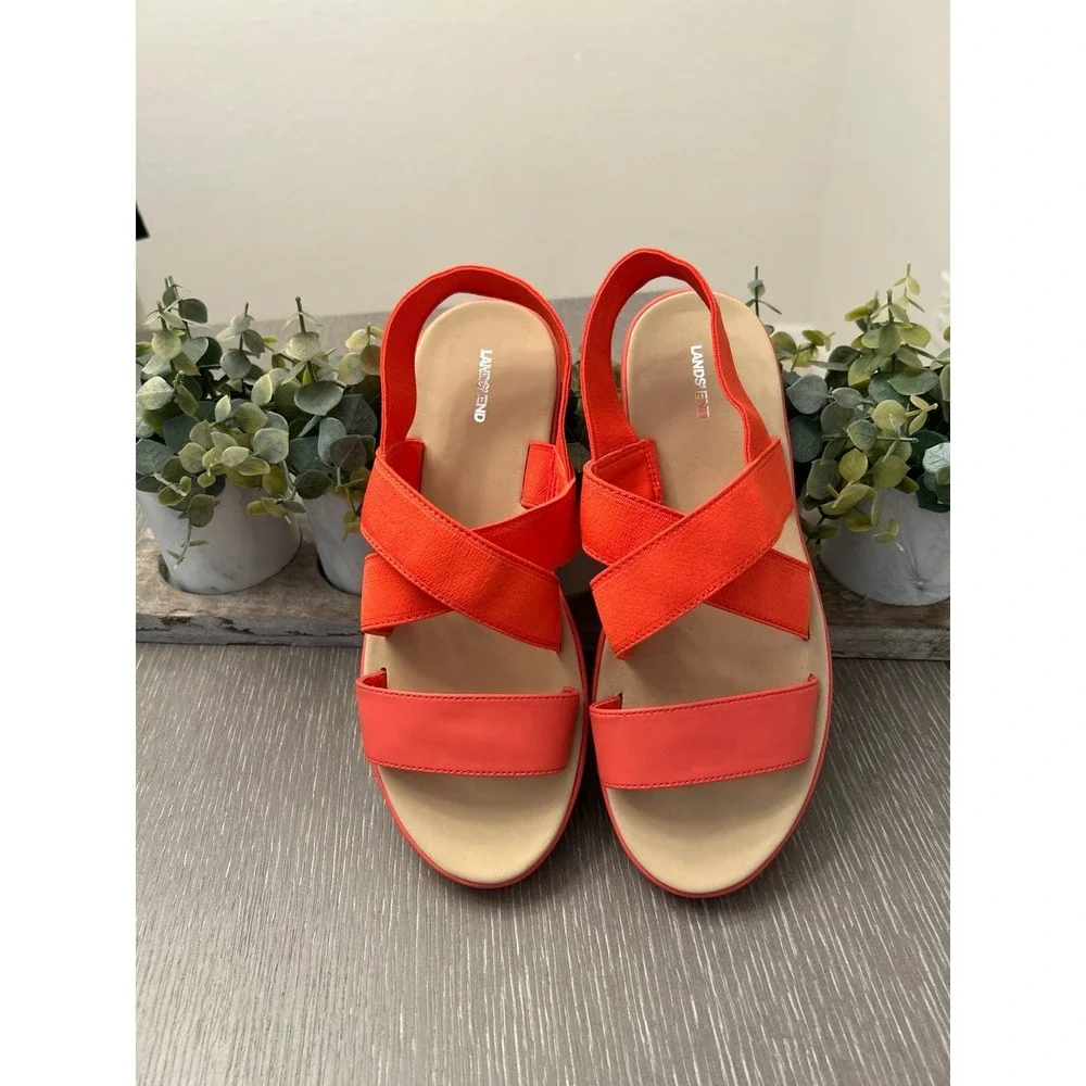Lands'‎ End women's coral elastic strap sandals size 9